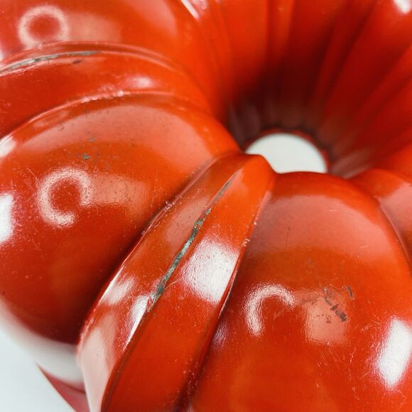 Chilton 10" Fluted Bundt Cake Pan Jello Mold Cast Aluminum VTG Poppy Orange Red - Picture 5 of 12